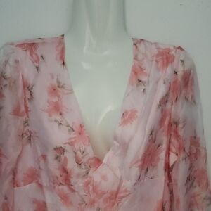 Pink Floral V-Neck Wrap Dress.